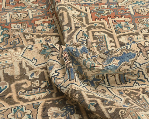 9x12 Vintage Heriz Brown Persian Style Hand Knotted Wool Area Rug